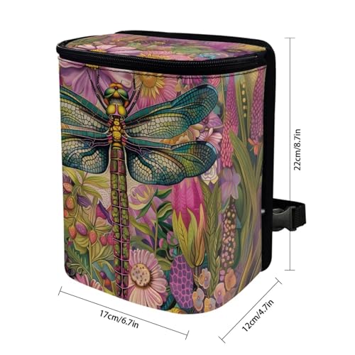 Image of Talayituse Dragonfly Floral Print Car Trash Can Portable Auto Garbage Bin Multifunctional Vehicle Interior Accessories with Adjustable Straps Universal Fit Truck SUV Sedan