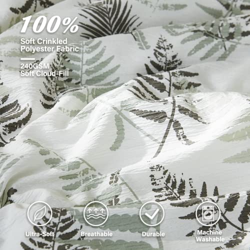 Mairêve Queen Comforter Set, Textured Design Sage Green And Moss Leaves Printed Comforter Queen Size, Queen Bedding Sets 8 Pieces With Comforter, Sheets, Pillowcases & Shams 90"X 90" #TOP5