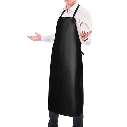 Waterproof Rubber Apron Adjustable Dishwasher Apron - Heavy Duty Work Apron | Apron for men, black apron for women, work apron for kitchen/cooking/dishwashing/garden/grilling, plastic apron for server