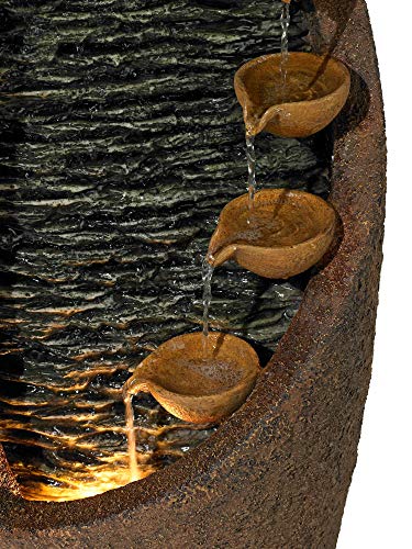 Modern Rustic Cascade Outdoor Floor Water Fountain 34 1/2" High With Led Light Cascading Decor For Garden Patio Backyard Deck Home Lawn Porch House Relaxation Exterior Balcony - John Timberland #TOP3