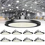 ELEKICO Super Bright 250W 35000LM 8pack UFO LED High Bay Light,5000k High Bay LED Shop Lights with Plug 5ft Cable Hanging Hook Safe Rope, Shop Lights for Garage Factory Workshop Warehouse Barn