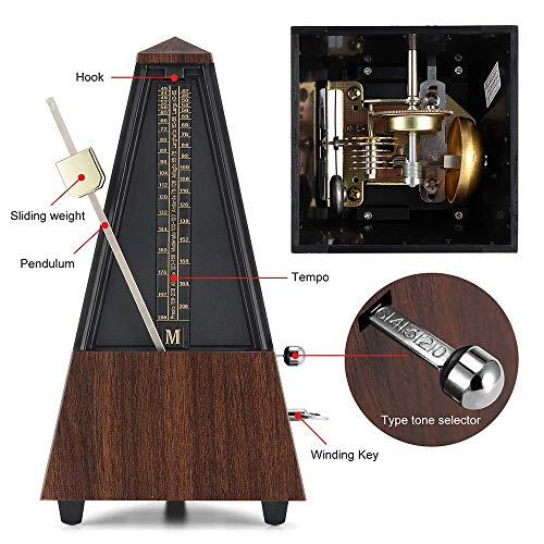 TooFu Métronome mécanique antique, imitation bois, minuterie de musique pour piano et guitare (bois d’ébène) - Les Beatles, Paul McCartney, John Lennon, RIngo Starr, George Harrison TooFu Métronome mécanique antique, imitation bois, minuterie de musique pour piano et guitare (bois d'ébène) – Image 4