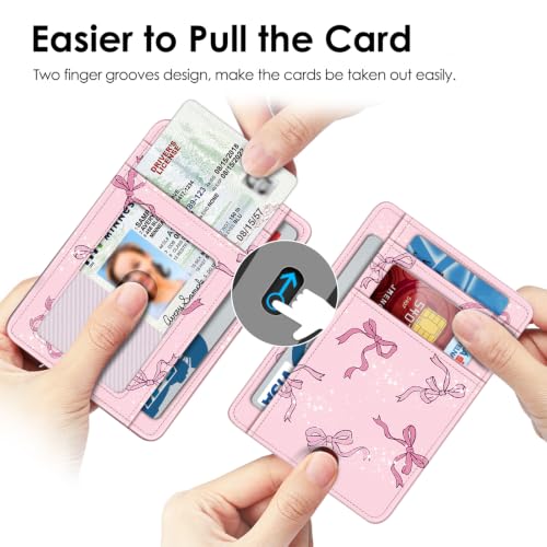 Image of FINTIE Slim Minimalist Front Pocket Wallet, RFID Blocking Credit Card Holder Card Cases with ID Window for Men Women (Pink Bow)