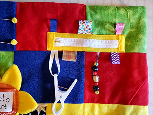 Fidget Quilt Handmade In The U.s.a. Memory Loss & Alzheimer's Blanket Dementia Toy With Sunflower Picture Holder. Size 22” X 22” #TOP4