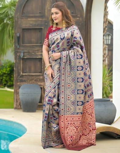 Image of Yashika Women's Banarasi Kanjivaram Silk Woven Saree | Animal Printed Patola Silk Saree for Women