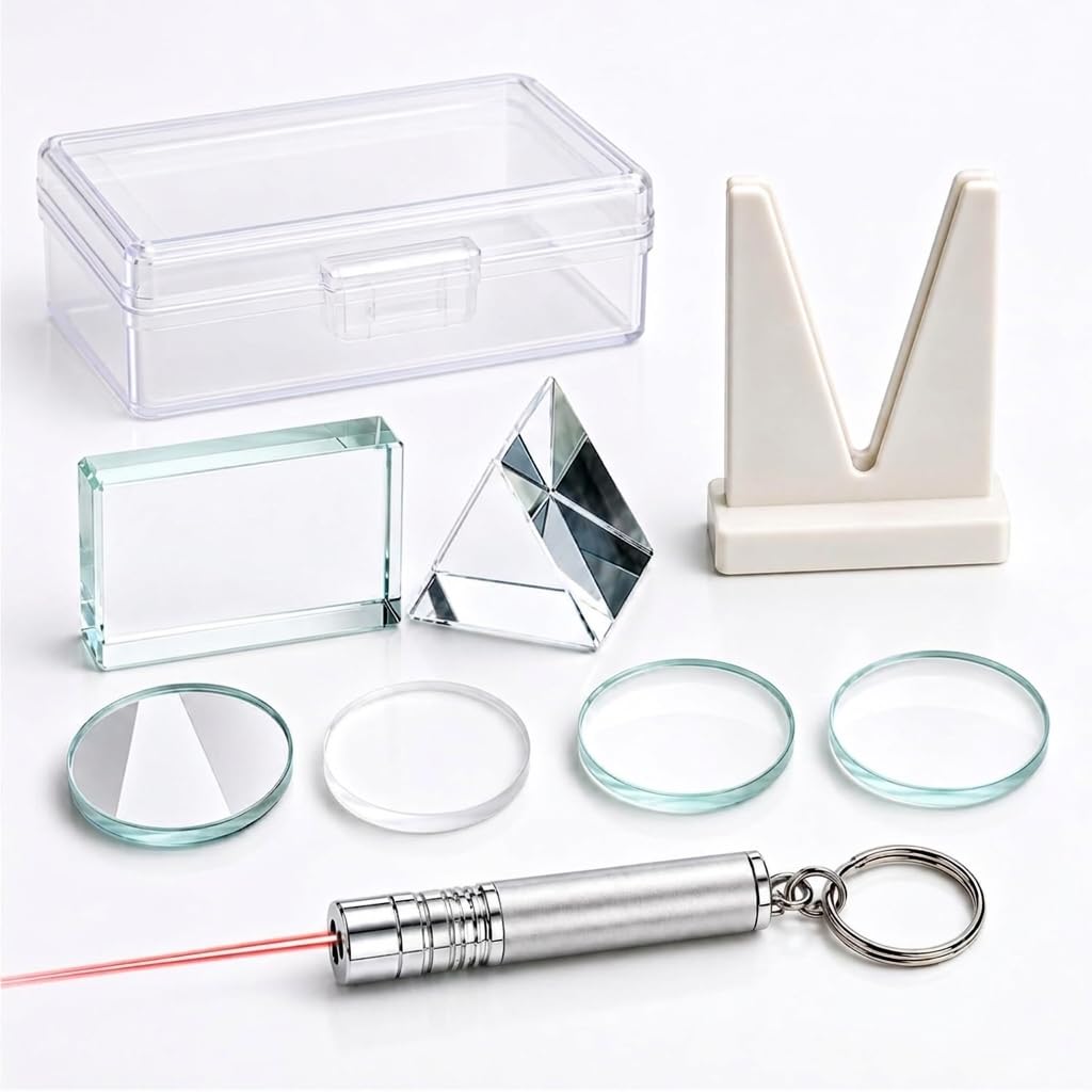 Optical Physics Experiment Kit, DIY Optics Set with Glass Prism, Lenses, Mirrors, Stand, Laser Pointer Keychain & Carry Case for Class 9-12 CBSE/NCERT School Lab Projects | Harrison®-image-29