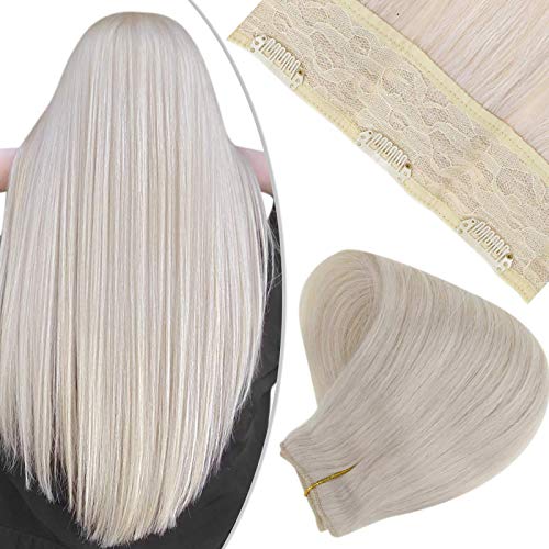 【Re】Hetto One Piece Clip in Hair Extensions Real Human Hair Color #60 Platinum Blonde Double Weft Hair Extensions Straight Hair Clip on 50g 16inch