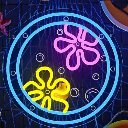 Shecina Ocean World Porthole Neon Lights,LED Under Sea Porthole Neon Signs for Wall Decor,Neon Light Sign Neon Room Decor,USB Night Lights for Bedrooms,Game Rooms,Parties,Holiday Gifts(13.4 * 13.4in)