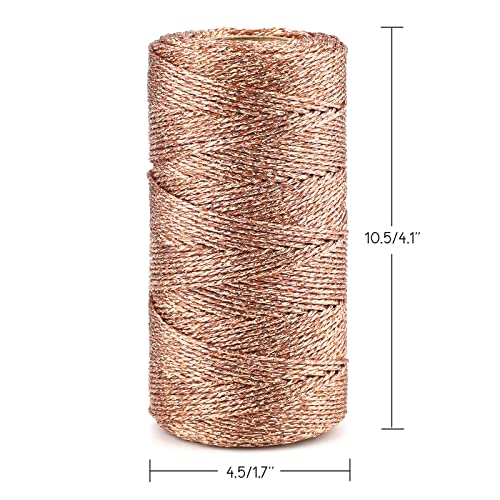 joycraft 110Yards Decorative Metallic Bakers String - Roes Gold Wrapping Twine String - Inelastic - Glitter String for DIY Crafting Christmas Decor Presents(1.5mm)
