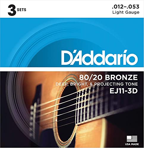 D'Addario Ej11-3D. Corde Per Chitarra Acustica In Bronzo 80/20, Calibro Sottile, 12-53, 3 Set