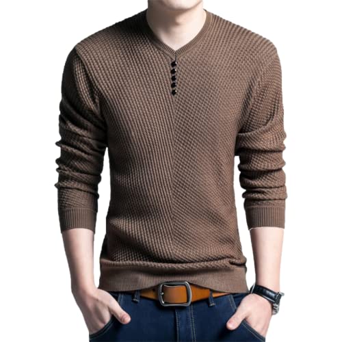 Suéter de Negocios para Hombre, Jersey de Punto, Jersey Ajustado con Cuello en V, Top de Color sólido, Manga Larga Sencilla, Moda Informal, versátil y Guapo M Cover