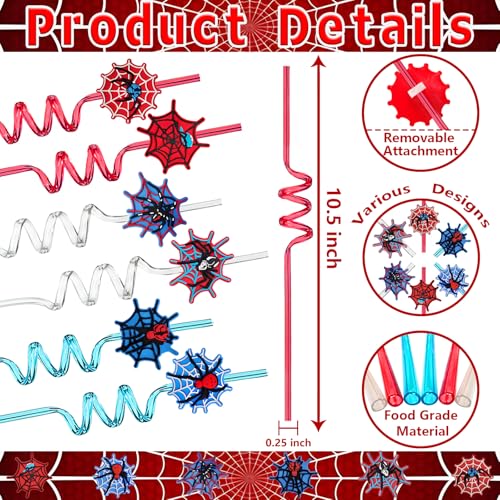 24 Reusable Spider Web Crazy Straws for Kids Man Halloween Birthday Party by LEDUO - Used condition - Image 2