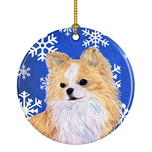 Caroline's Treasures Chihuahua Winter Snowflakes Holiday Ceramic Ornament Christmas Tree Hanging Decorations for Home Christmas Holiday, Party, Gift, 3 in, Multicolor