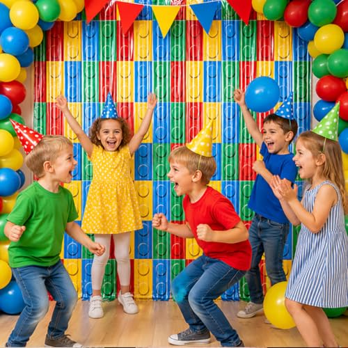 Image of 2 Packs Building Block Foil Fringe Curtain, Red Yellow Blue Green Glitter Metallic Tinsel Backdrop for Birthday, Baby Shower, Video Game Theme Party Decorations Supplies