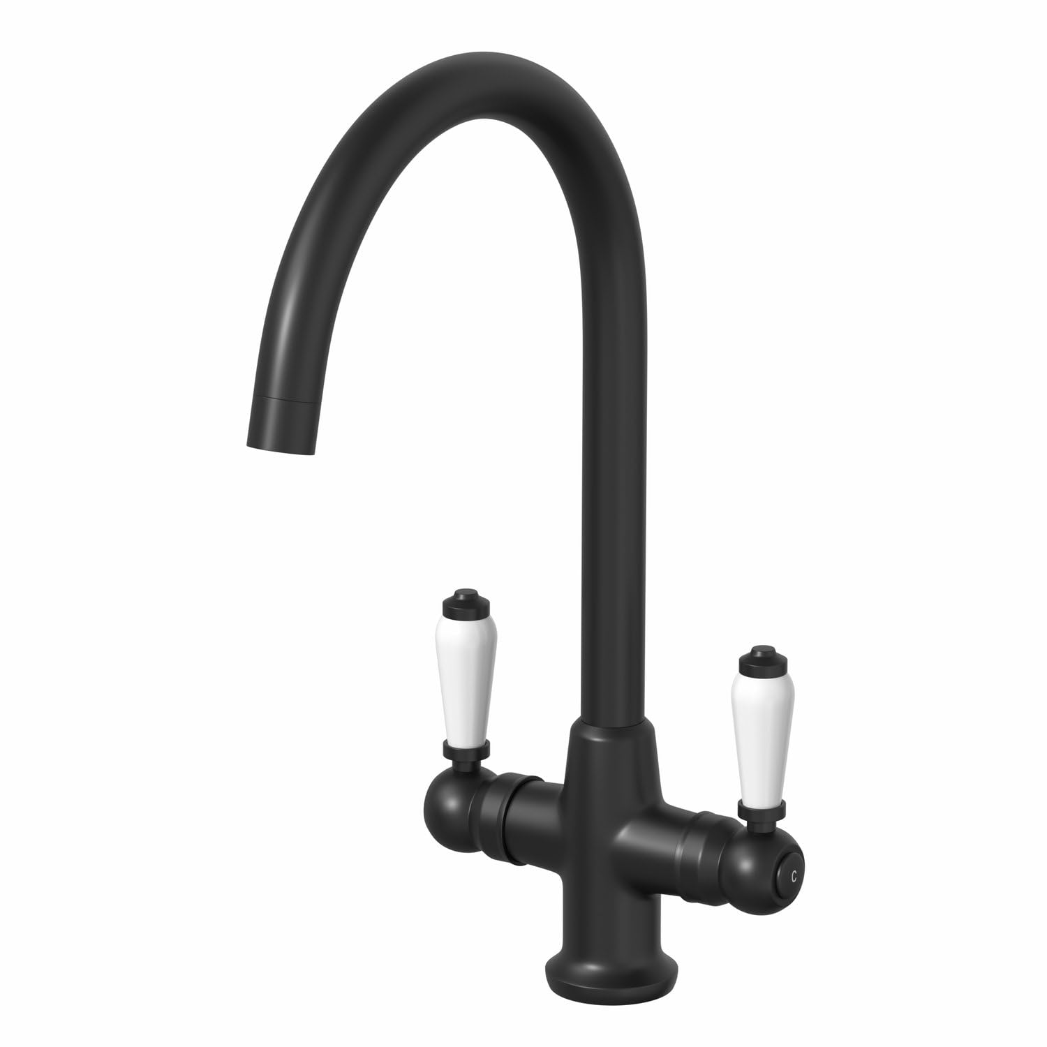 Säuber Black Sauber® Burford Kitchen Sink Mixer Tap Twin Lever Handle Swan Neck Swivel Spout Brass Body For Sinks Taps Faucet Traditional Round,