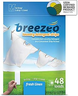 Breezeo Laundry Detergent Strips (Laundry Detergent Sheets), Fresh Linen Scent, 48 Loads –