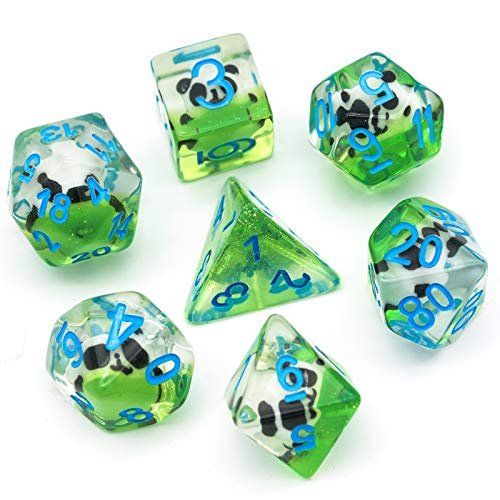 Cusdie Lot de 7 dés DND polyédriques remplis d'animaux pour Jeu de rôle Donjons et Dragons D&D et MTG Pathfinder - Panda