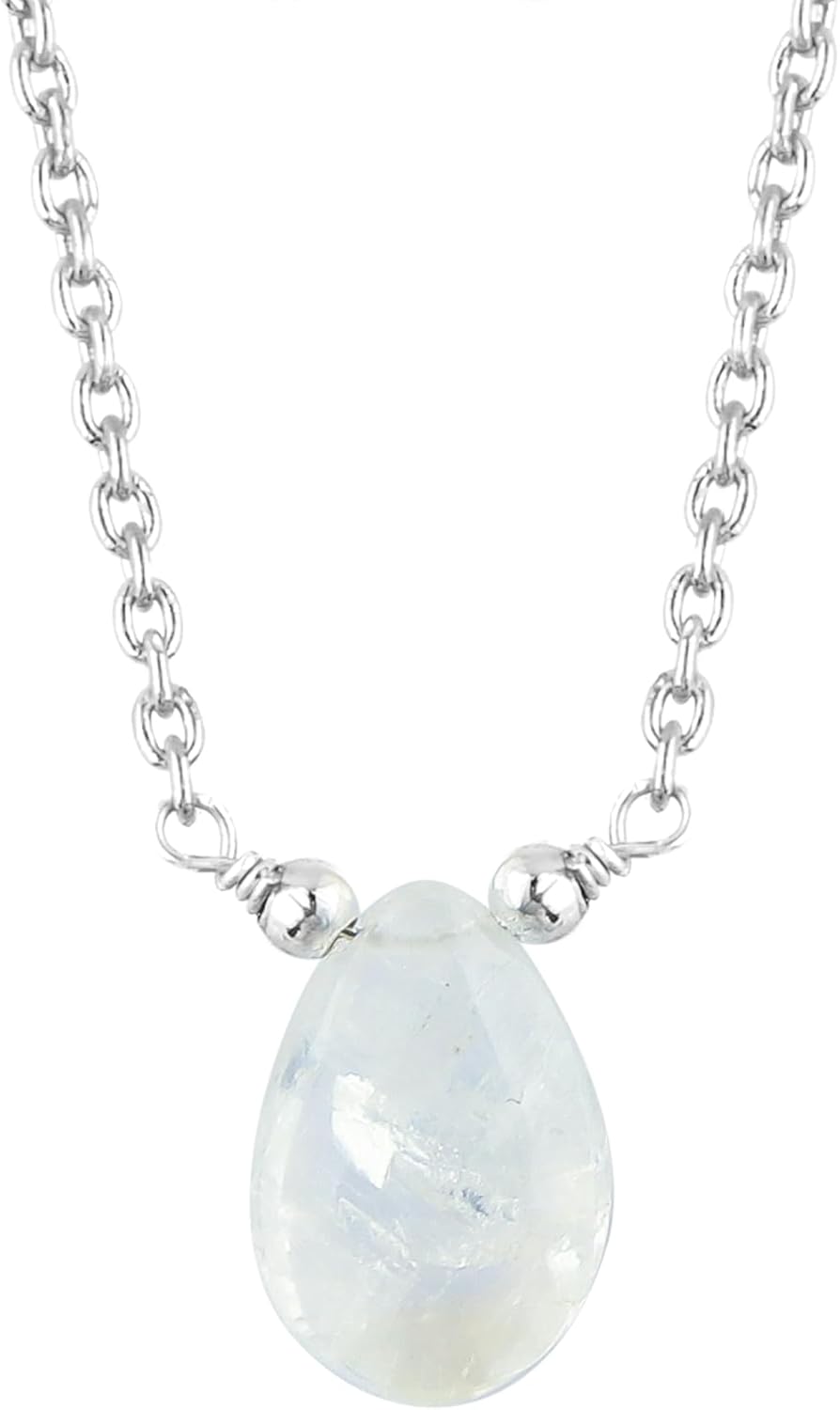 Pear Shaped Teardrop Crystal Necklace, Pendant Necklace Natural Gemstone Necklace, Everyday Wear, Adjustable Length 16 + 2 inch