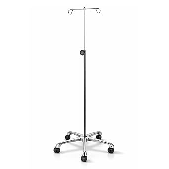 Medichoice IV Pole Rolling Stand Adjustable 5290 Inch Stainless Steel IV Stand with Wheels, 4 Hook IV Drip Holder, 5-Leg Base, 45 lb Capacity, Portable Medical IV Stand