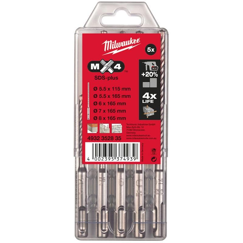 Milwaukee - Broca SDS-Plus MX4 (Estuche) 5 piezas (5,5 x 115 mm, 5,5/6/7/8 x 160 mm)