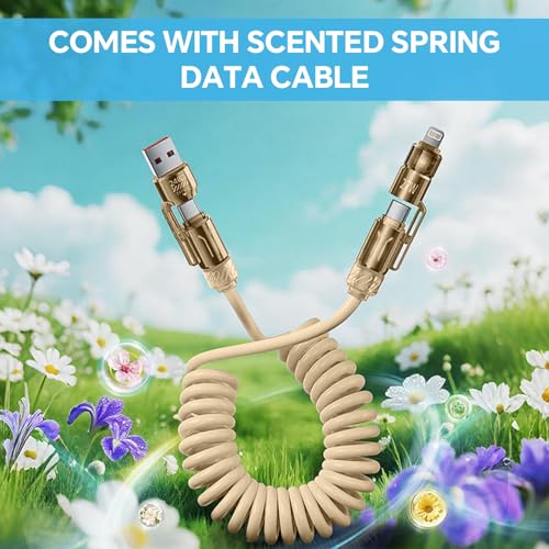 Image of Verilux 4-in-1 USB to Type C Cable for iPhone 17 /16 /15 /14, PD 240W Type C Cable Fast Charging with 480Mbps Data Transfer, Fashion Retractable Lighting Cable Design for Home, Car, Travel, Office, Gold