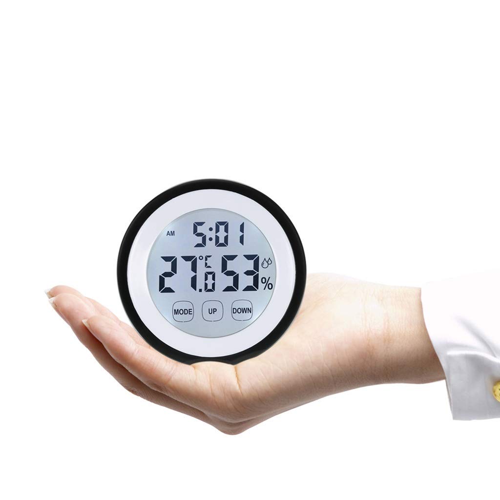 Cyfrowy termometr higrometr temperatury miernik wilgotności budzik klucz dotykowy z podświetleniem stopni Celsjusza / stopnie Fahrenheita