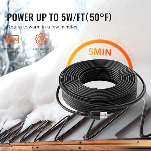 VEVOR Self-Regulating Pipe Heating Cable, 120FT 5W/FT Heat Tape for Pipes, Roof Snow Melting De-icing, Gutter and Pipe Freeze Protection by VEVOR - Image 3