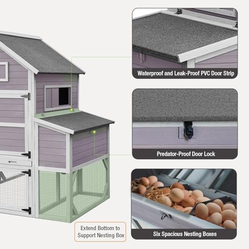 Large Chicken Coop with Run - Wooden Hen House with 6 Nesting Boxes and Removable Tray, 41.3ft² Poultry Pet Hutch Run Cage with Waterproof Asphalt Roof, fold Out House for 8-10 Chickens - Thumbnail 5