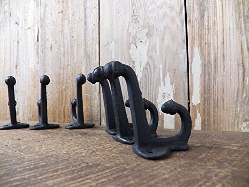 Lot Set of 6 Vintage-style Double Acorn BLACK School Farm CAST IRON Coat Hat HOOKS