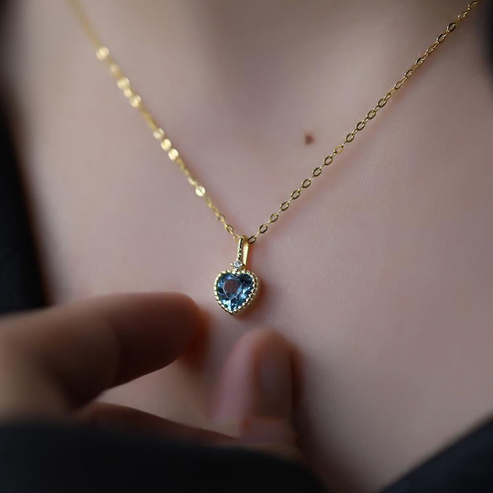 Collana con Ciondolo Topazio Azzurro Cielo, collane con Acquamarina con Taglio a Cuore, Gioielli in Cristallo Naturale per Donne e Uomini, Regalo con Pietre preziose Geometriche