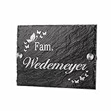 polar-effekt Schiefertafel Personalisiertes Türschild - Geschenkidee für Ehepaare und Familien zum Einzug - Namensschild Schieferplatte 20x14cm mit Gravur - Motiv Schmetterlinge