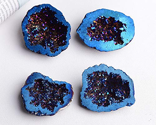 Natural Rock Crystal Quartz Titanium Coated Reiki Healing Crystal Geode Blue Druzy Mineral Specimen Home Office Decoration (Blue) #TOP6
