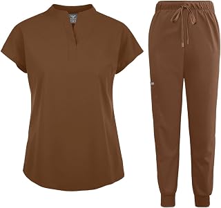 niaahinn Scrubs Set for Women Nurse Uniform Jogger Suit Stretch Top & Pants with Multi Pocket for Nurse Esthetician Workwear