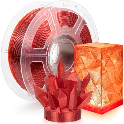 Image of IEMAI Glitter Clear PETG Filament 1.75mm Red 1KG, Sparkly Transparent Finish 3D Printer Filament, Easy to Print for Lampshades, Home Decor & DIY Models