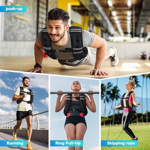 Image of Weighted Vest, 6lb /8lb /12lb /16lb /20lb /25lb /30lb Weight Vest with Reflective Stripe, for Men Women Workout Equipment for Strength Training, Running, Jogging, Fitness, Weight Loss