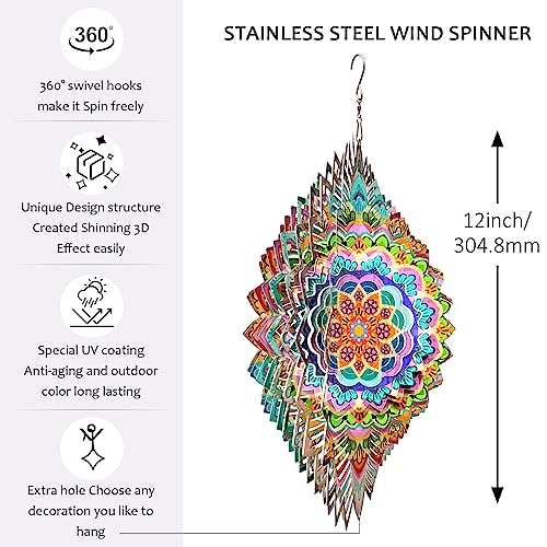 Image of Aoedelyart Wind Spinners Outdoor Mandala Lucky Clover,Wind Spinner Lucky Gifts for Women /Mother /Father /Men,Stainless Steel Kinetic 3D Wind Spinner Outdoor&Indoor Decoration Yard Art Garden Decor