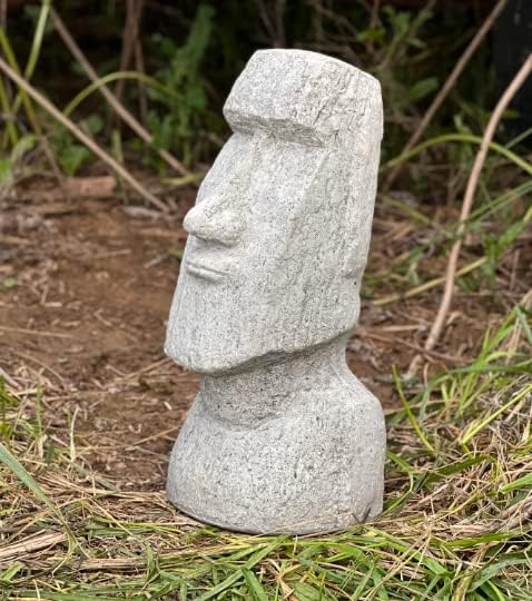 Large Easter Island Head Sculpture - Moai Bust Tiki Figure Concrete Moai Heads Rock Faces Garden Decor Outdoor Statue - Gray