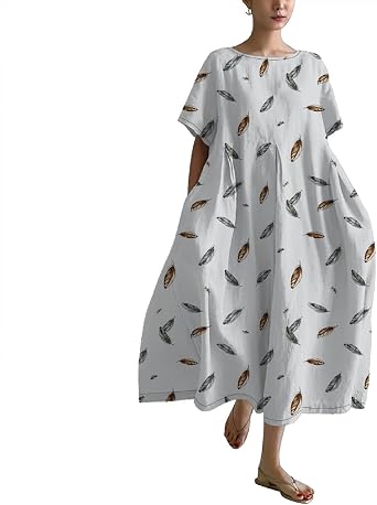 ZOCANIA Floral Summer Dresses for Women 2026 Beach Boho Vintage Long A Line Short Sleeve Flowy Dress with Pockets