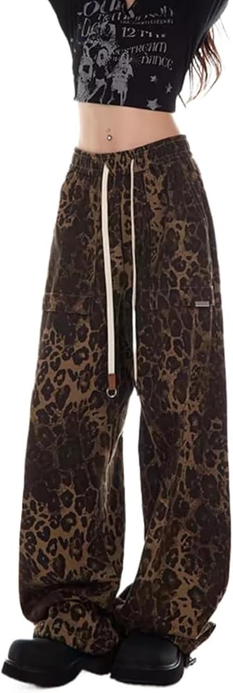 Baggy Camo Cheetah Pants Leopard Jeans Y2k Cargo Pants High