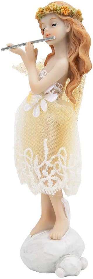Shipenophy Flower Fairy Playing Flute Figurine Elegant Angel Statue Resin Desk Decoration Decorate Desktop Bedroom Office Study