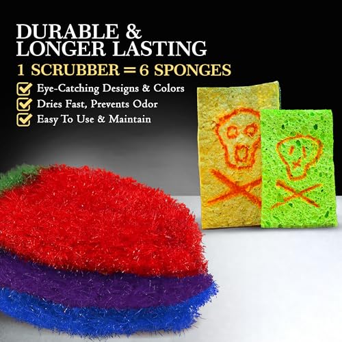 Image of Dish Scrubbie Non-Scratch Dish Scrubber-Long Lasting & Odorless, Safe on Non-Stick, Cast Iron, Glass and Other Surfaces, Reusable Kitchen Sponge Alternative for Kitchen, Bathroom & Floors (Pack of 3)