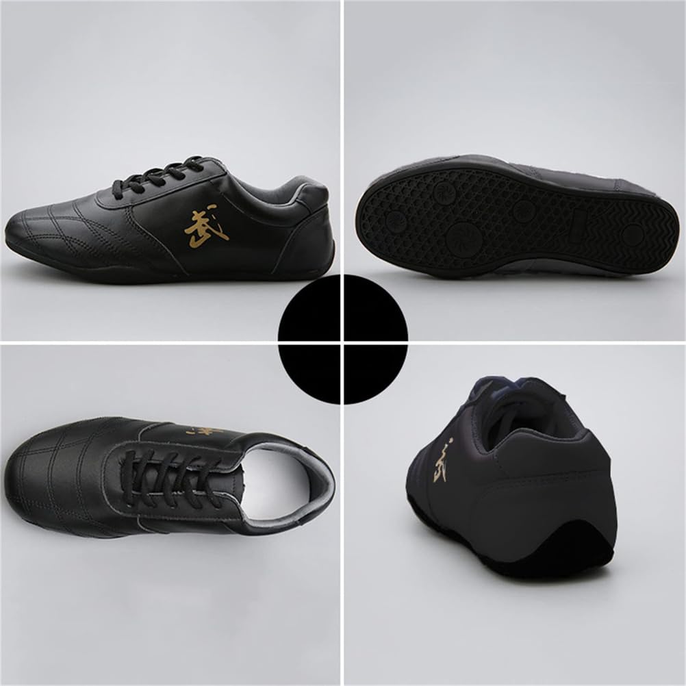 VEACAM Tai Chi Scarpe Arti Marziali, Scarpe da Ginnastica Kung Fu Wushu in Pelle per Gli Uomini delle Donne Unisex Antiscivolo Palestra Sport Allenamento Pantofola
