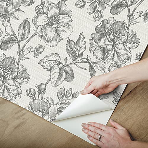 Papier peint autocollant fleur gris Tamara Day repositionnable et lavable