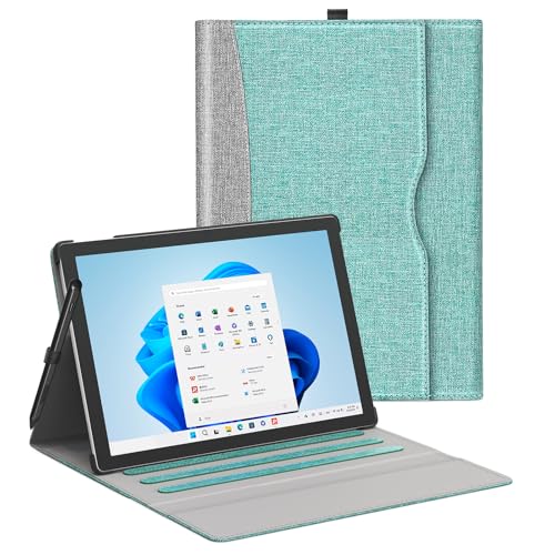 SSSGRGB Case fit 13 Inch Microsoft Surface Pro 11/10/9/8 Multiple Angle Viewing Portfolio Business Cover with Stylus Holder & Pocket Compatible with Type Cover Keyboard & Dock Cyan&Grey