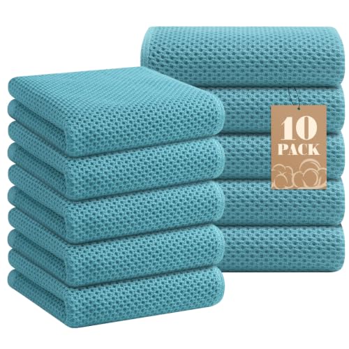 Homaxy 100% Cotton Waffle Weave Kitchen Towels, 10-Pack, Lake Blue