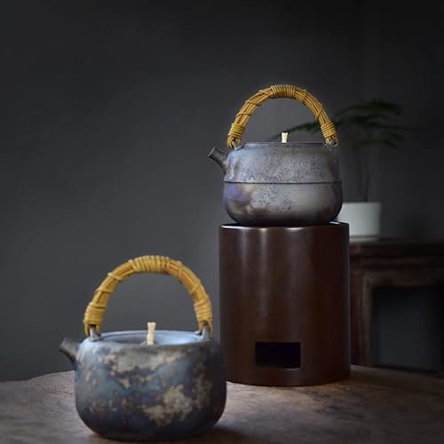 Miniatura 3 de LIOONS Hervidor de té con mango antiquemaduras, estilo vintage, hecho a mano, de cerámica fina, para el hogar, cocina, al aire libre, 30.4 onzas,