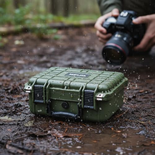 Image of MEIJIA Portable All Weather Waterproof Protective Case,Hard Case,Camera Case With Customized Fit Foam,Fit Use of Drones,Camera,Equipments,Pistols,13.35 x11.63x5.98inches (Green)