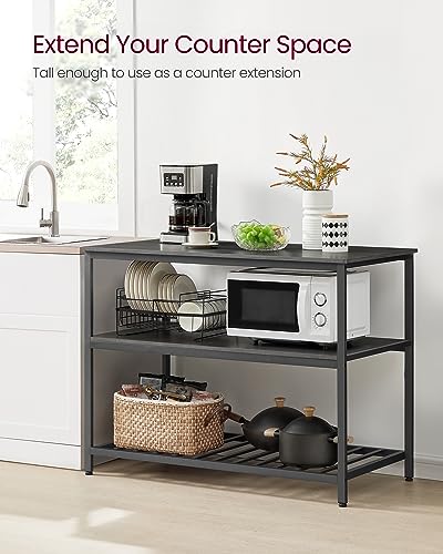 Image of VASAGLE Kitchen Island with 3 Shelves, 47.2 Inches Width Kitchen Shelf with Large Worktop, Stable Steel Structure, Industrial, Easy to Assemble, Ebonised Oak and Black UKKI001B42