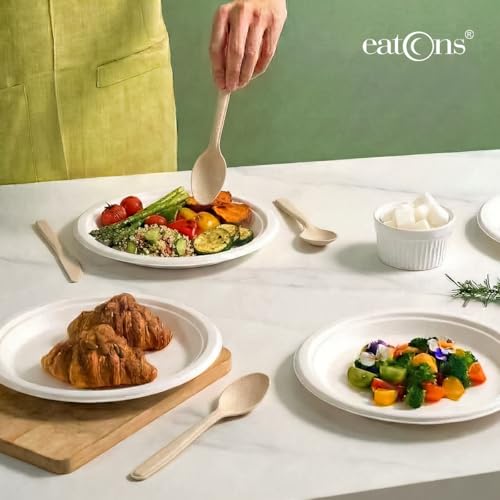 Image of EATONS 12 inch, 100 Pack Disposable Bagasse Plates | Eco-Friendly, Disposable Plates Big Size | Dinner Paper Plates | Birthday, Wedding & Party | Round, White (30 cm)
