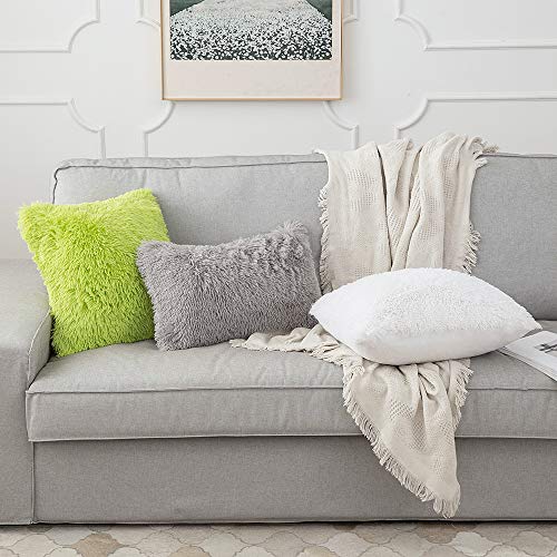 Image of MIULEE Pack of 2 Luxury Faux Fur Throw Pillow Cover Deluxe Decorative Plush Pillow Case Cushion Cover Shell for Sofa Bedroom Car Spring 18x18 Inch Green